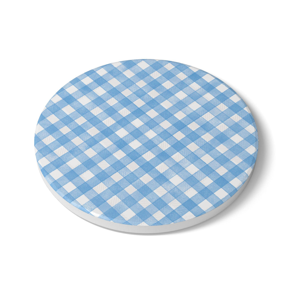 Blue Gingham Ceramic Coaster