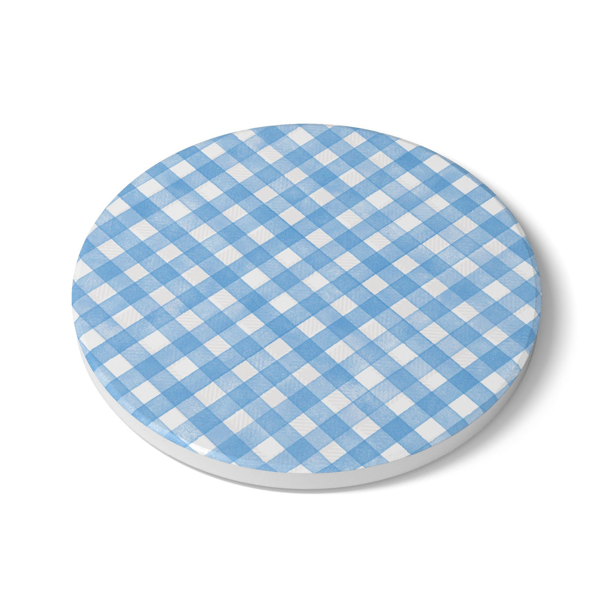 Blue Gingham Ceramic Coaster