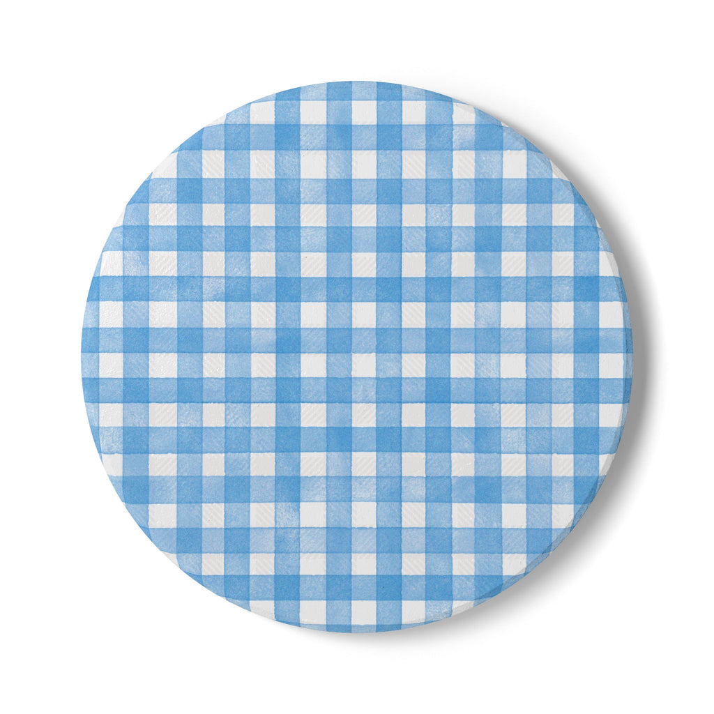 Blue Gingham Ceramic Coaster