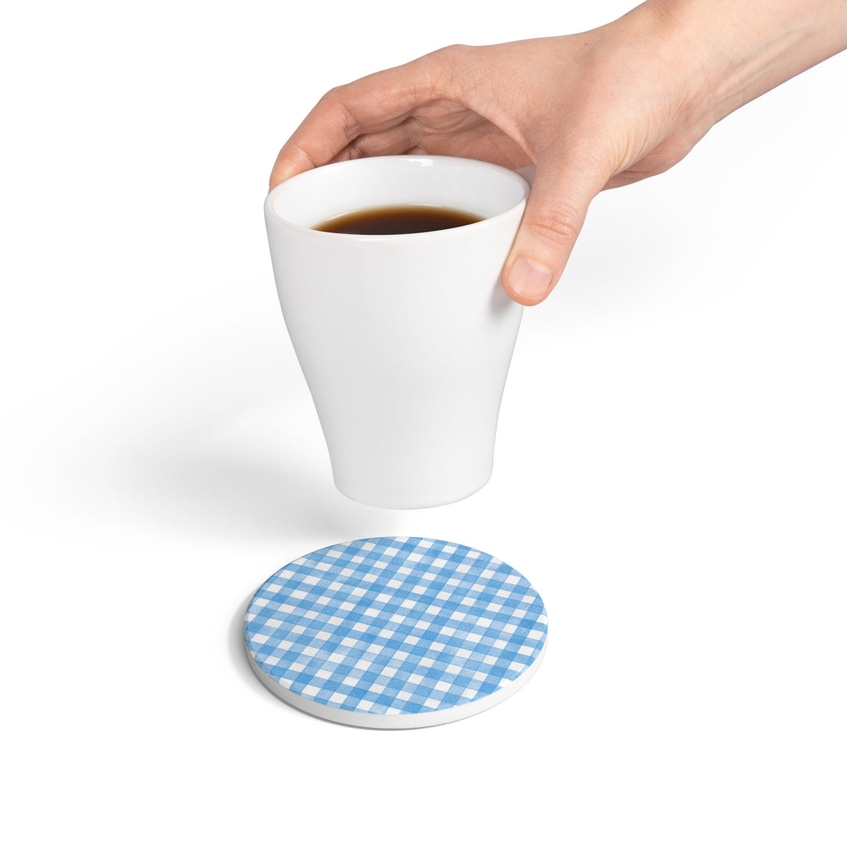 Blue Gingham Ceramic Coaster